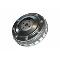 Metallic flywheel with bolts on a white background